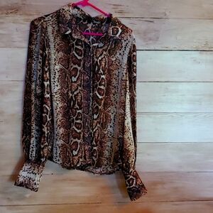 SHEIN LUNE Snakeskin Print Bishop Sleeve Shirt